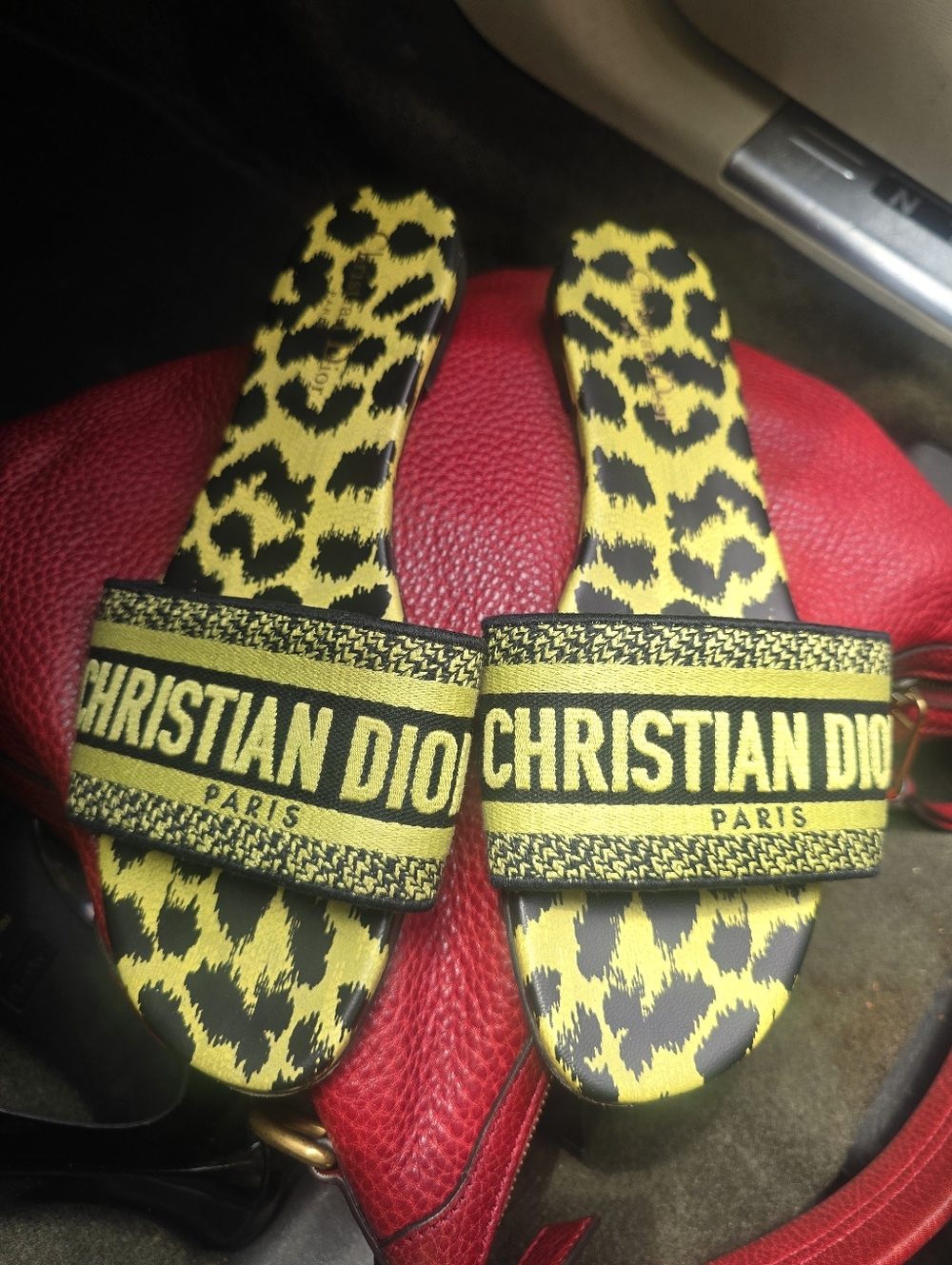 Dior Dway Slide Sandals Lime Pop Leopard Print Size 41 - Picture 3 of 12